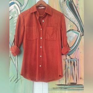 Chelsea & Violet microsuede microfiber rust orange long sleeve tab button down S
